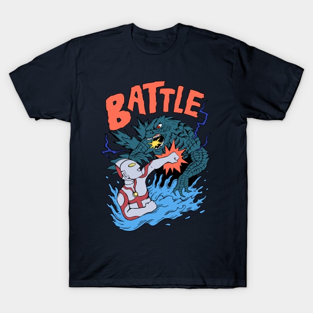 Godzilla VS Ultraman Battle T-Shirt by Kalaprojek